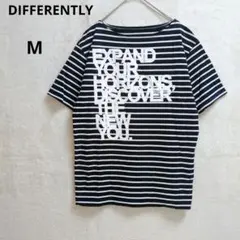 DIFFERENTLY ボーダーTシャツ 半袖カットソー　M　黒系