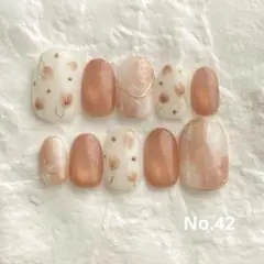 New：ネイルチップ チューリップ　ニュアンス　オレンジマグネット　春 042