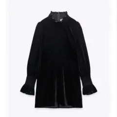 ザラ ZARA ベロア ベルベットワンピース ミニ丈 ブラック S