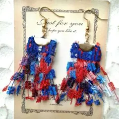 新作⭐　春　赤　青　フリンジ　カラフル　ピアス　イヤリング　タッセル　ネイティブ