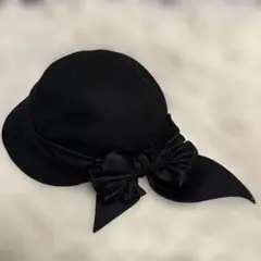 カシラ新品同様リボン付き黒ウール100%ハット