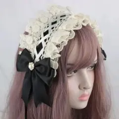 ヘッドドレス リボン レース ロリータ ゴスロリ メイド コスプレ アクセ 新品