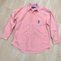 ラルフローレン ポロベア刺繍　メンズボタンダウンシャツ　サーモンピンク　Lサイズ
