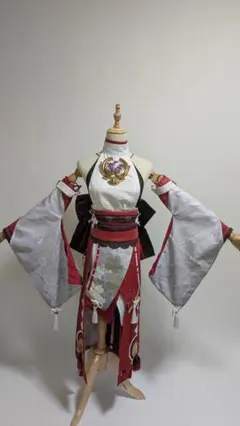 【三分妄想】八重神子 コスプレ衣装+セット済みウィッグ+靴+お祓い棒 女性S 三分妄想】八重神子 コスプレ衣装+セット済みウィッグ+靴+お祓い棒