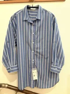未使用　タグ付き　a.v.v ストライプ 長袖 シャツ S ブルー