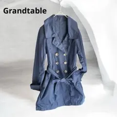 Grandtableネイビー トレンチコートオフィス綺麗めリボンダブルブレスト