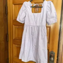 H&M 薄紫のパフスリーブミニワンピース