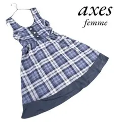 axes femme ワンピース フレア チェック リボン M ノースリーブ