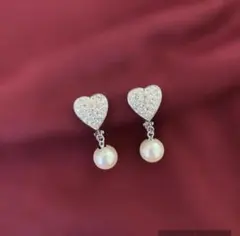 シルバー ハート イヤリング スワロフスキー パール 揺れる 大人可愛い 上品