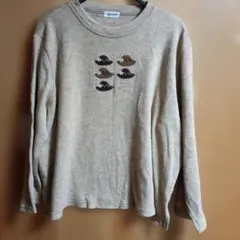 ベージュ 長袖 Tシャツ 刺繍デザイン