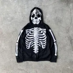 archive skeleton skull zip up hoodie y2k