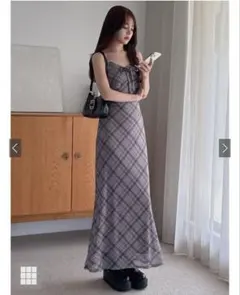 今日までGRL チェック柄キャミワンピース ピンクニットカーディガン　セット