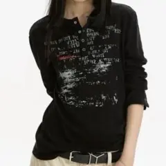 ヴィンテージプリント ヘンリーネックTシャツ 袖口スナップボタン トップス 長袖