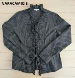 NARACAMICIE フリル・ストライプシャツ 13号サイズ ストレッチ