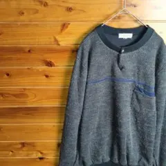 ニット　セーター　グレー　ドットボタン　毛羽立ち　M　レトロ　ヴィンテージ　古着