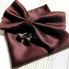 ★蝶ネクタイ（チーフ&カフス付き）　ブラウン　茶色　茶　結婚式　 0p5I