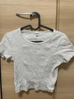 UNIQLO ユニクロ リブクロップドTシャツ ライトグレー 半袖 S