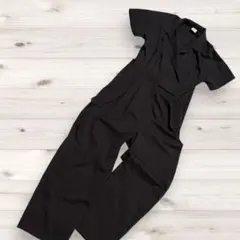 【HARE】キレイめ 半袖オールインワン 黒 F サロペット 茶色セットアップ風のサムネイル