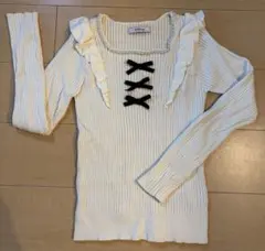 売り切りたい様専用☆Ank Rouge フリル パール リボン リブニット Ｍ