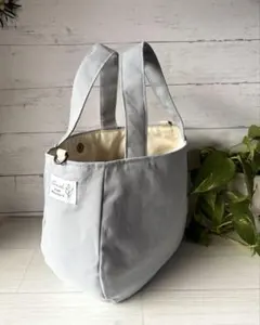 コロリンバッグ　帆布生地　ライトグレー　大きめサイズ　ハンドメイド