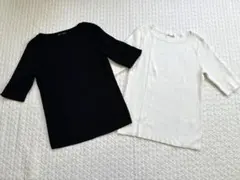 GU　リブボートネックセーター（5分袖）　M ブラック　オフホワイト