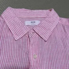 UNIQLO プレミアムリネンシャツピンクストライプ 長袖シャツ XL麻100