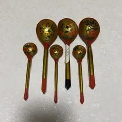 ロシア民芸品 ホフロマ塗り 木製スプーン 6本セット