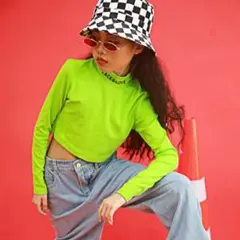 グリーン長袖クロップド丈トップス ダンス