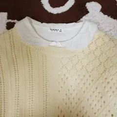 Samansa Mos2 透かし柄パッチワークニットベスト　後ろリボン　状態良好