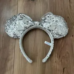 【美品】シルバー スパンコール ミニー耳カチューシャ ディズニーランド