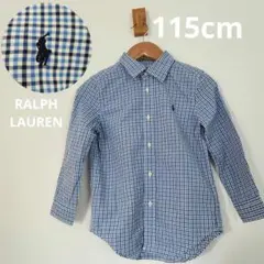 115cm ラルフローレン 青と白チェック 長袖シャツ RALPHLAUREN