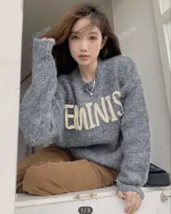 新品♡グレー EMINISTロゴ ニットセーターオシャレ