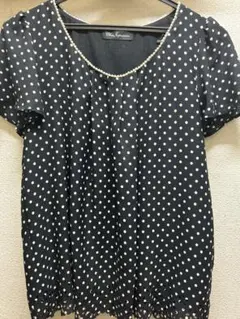 クリアインプレッション水玉ドット模様 半袖ブラウス パール装飾