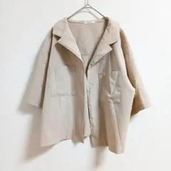COLZA ハーフスリーブ 開襟シャツ リネンライク ビッグシルエット L