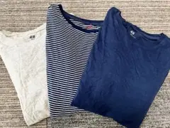 H&M Tシャツセット（グレー・ネイビー・ストライプ）