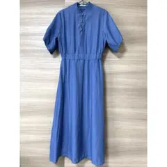 【美品】merlot plus チャイナワンピース フリーサイズ 青 チャイナ風