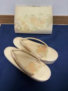 金色花柄草履とバッグセット