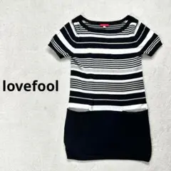 【lovefool】M 半袖ニットチュニック　ブラックボーダー　春秋