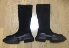 レディース ブラックスエード風 ロングブーツ 厚底 CN40 JP25.0