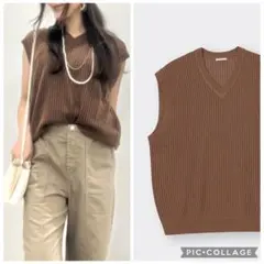 GU ウォッシャブルメッシュニットベスト　M ブラウン