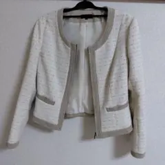 11号ノーカラーツイードジャケット ベージュ系