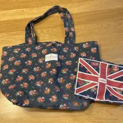 Cath Kidston ネイビー花柄トートバッグ　ポーチ付き