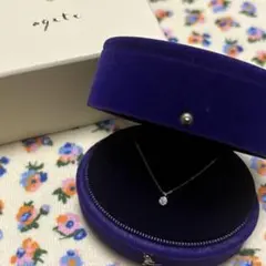 agete★K18一粒ダイヤモンドネックレス0.1ct★スライド★AHKAH