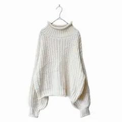 人気 ローズファーム【M】ホワイトニット 冬ニット ハイネック ゆるだぼ