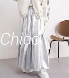 Chico シルバー　フレアスカート　メタリック