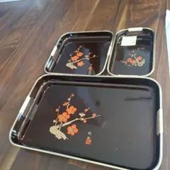 漆器 梅の花 トレー3点セット　美術漆器