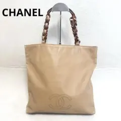 CHANEL シャネル チェーン トートバッグ レザー ベージュ ココマーク