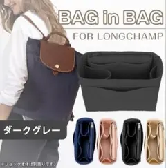バッグインバッグ リュック ロンシャン  整理整頓 便利 ダークグレー