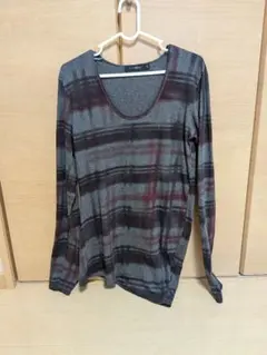 CIVARIZE アシメントリー　グレー　チェック柄　46サイズ　ロングＴシャツのサムネイル