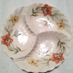 花柄三つ仕切り皿 陶器製